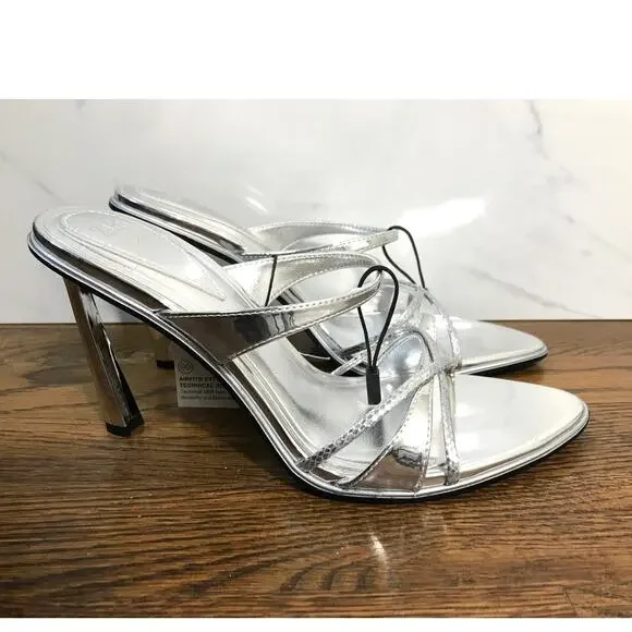 Zara Silver Metallic Strappy Slip On Heels US 7.5 / EUR 38 - Picture 1 of 14